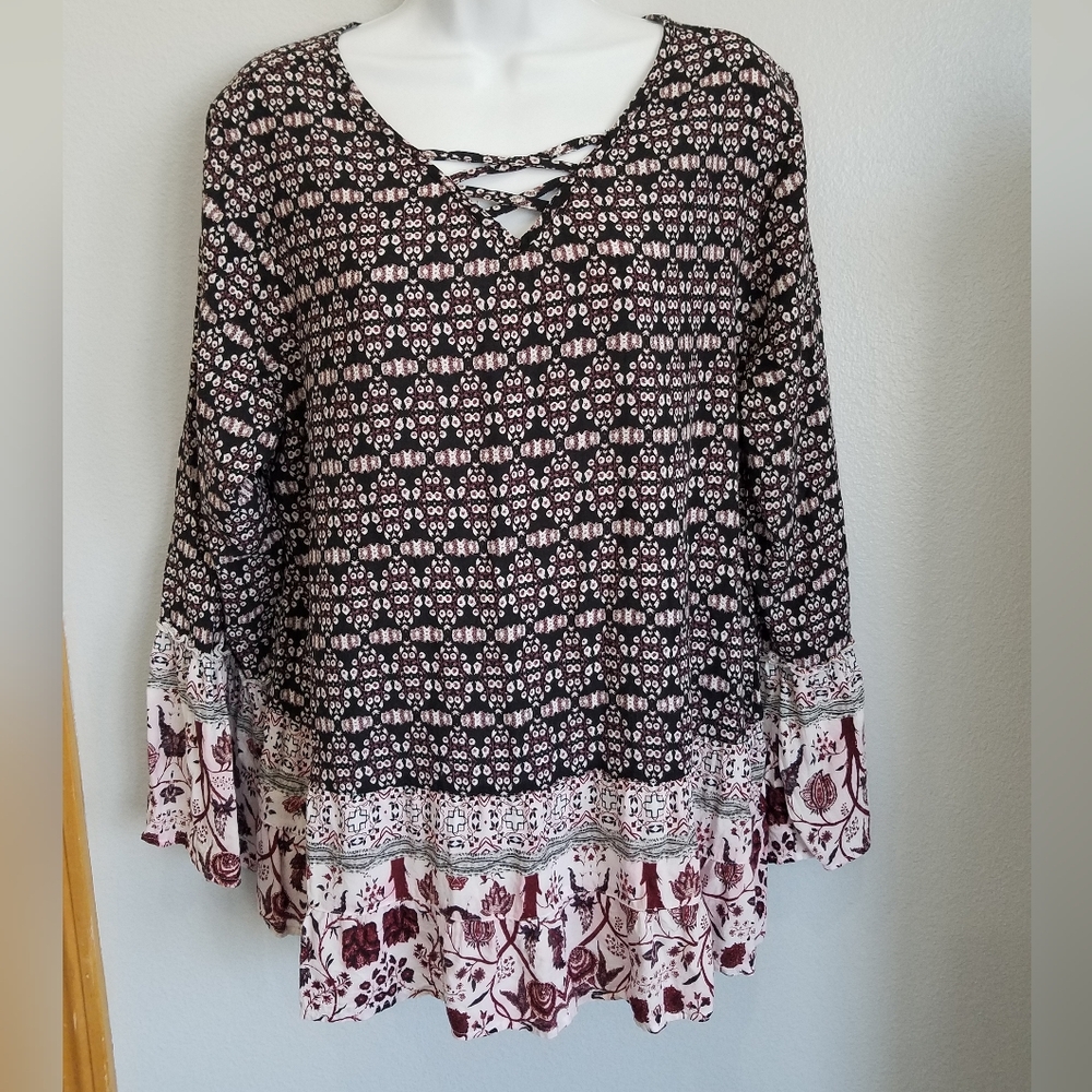 Christopher & Banks Pink Tie Front 3/4 Sleeve Blouse